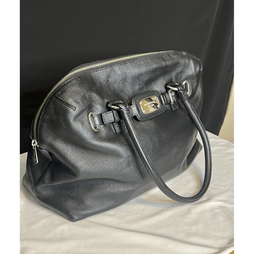 Michael Kors Black Pebble Leather Weekender Bag Luggage Satchel Bag Tote 16 x 13 - Picture 5 of 16